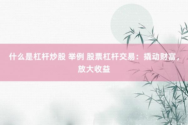什么是杠杆炒股 举例 股票杠杆交易：撬动财富，放大收益