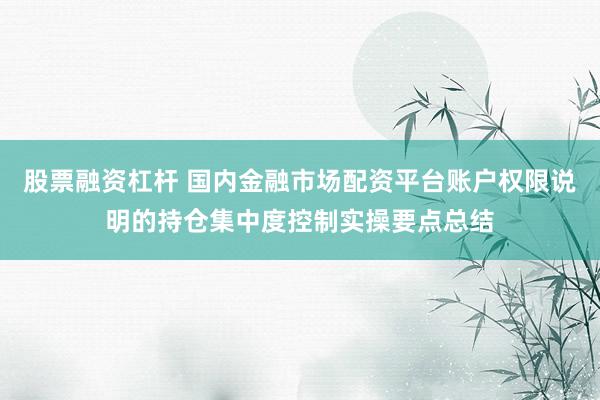 股票融资杠杆 国内金融市场配资平台账户权限说明的持仓集中度控制实操要点总结